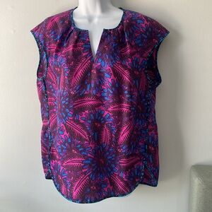 J. Crew | Sleeveless 100% Silk Bright Purple Floral Print Blouse 12